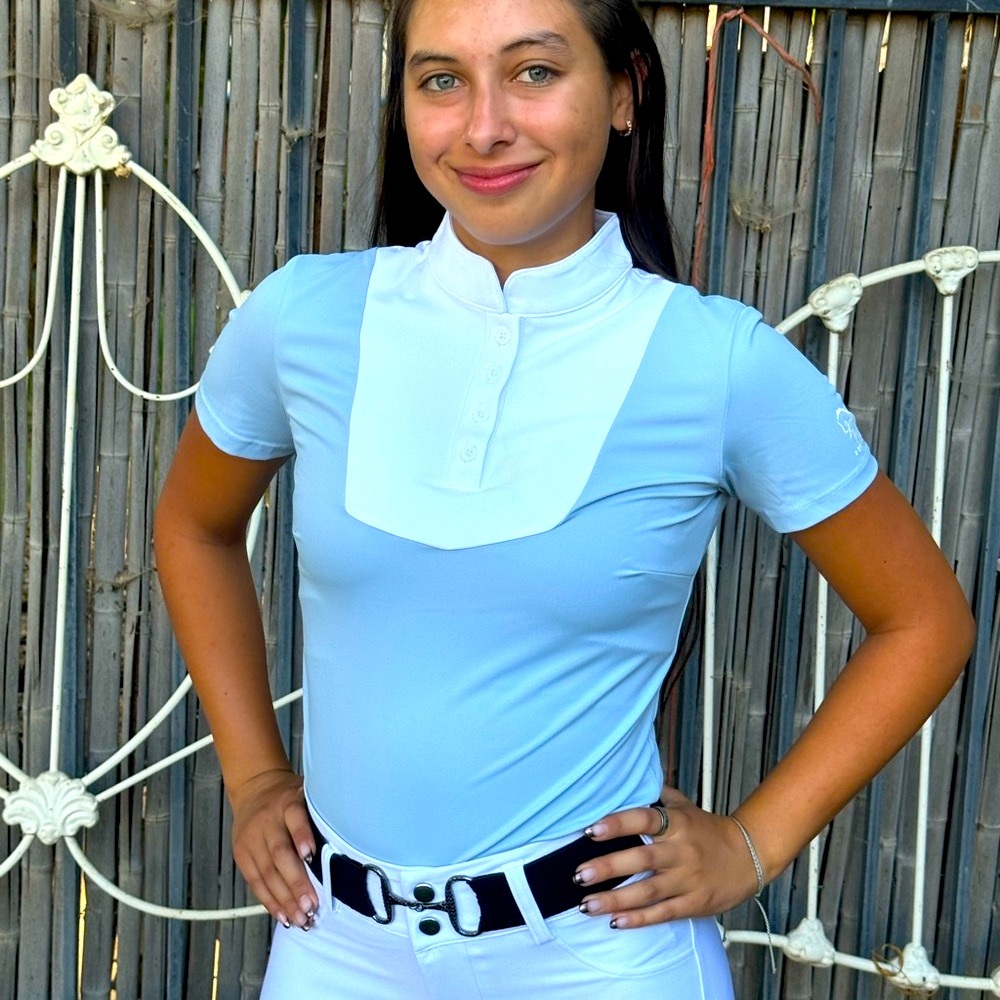 baby blue short sleeve equestrian show shirts